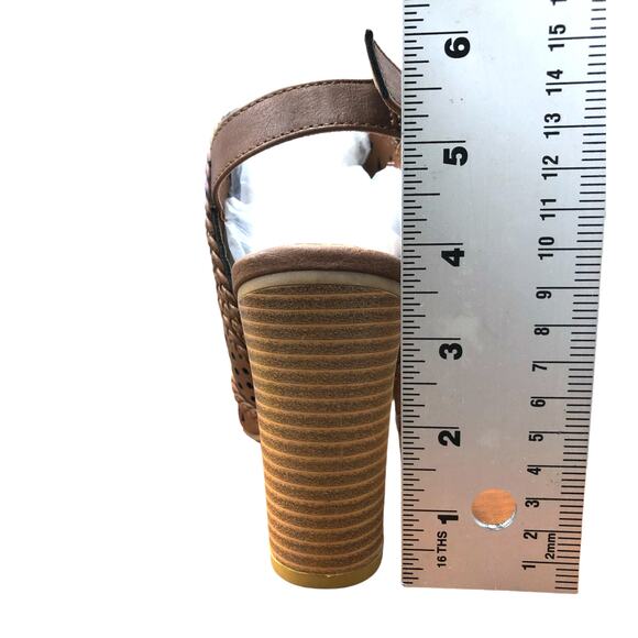 Brown Perforated Braided Peep Toe Block Heel Western Singback Sandals 7.5 - Picture 3 of 12